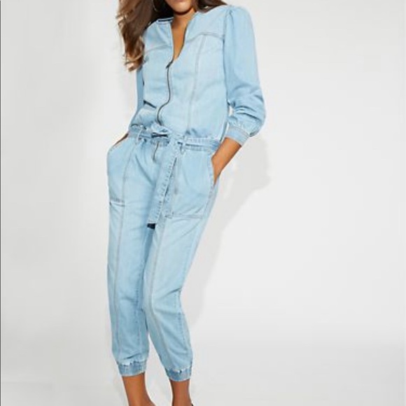 NY & Co Gab Union Jogger Denim Jumpsuit XL Petite